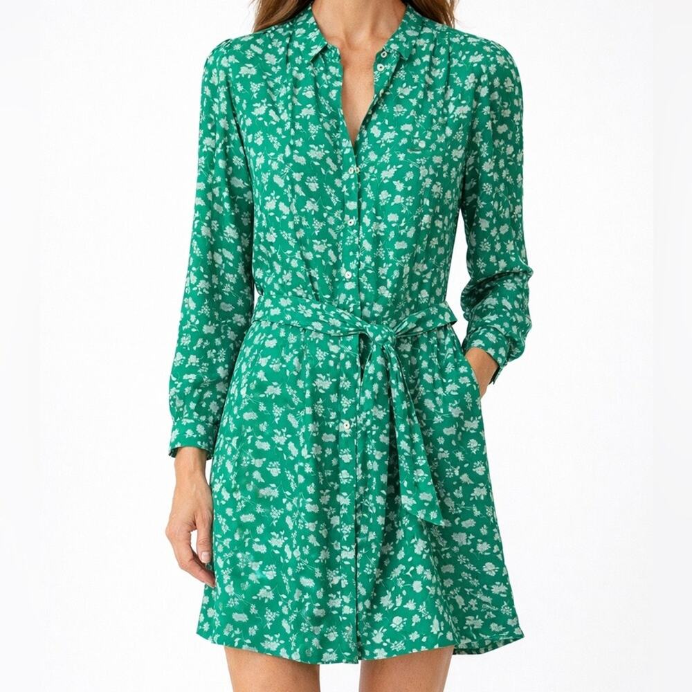UNTUCKit Emerald Green Floral Long Sleeve Button Front Dress Size 2 or XS